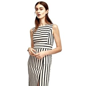 ANN TAYLOR | Black & White Striped Textured Dress